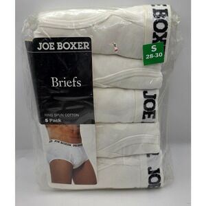 Joe Boxer Mens 5 Pack White Ring Spun Cotton Briefs Size Small 28-30 NIP